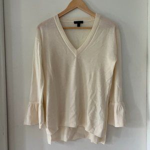 J. Crew 100% Merino Wool Sweater Women's Sz S Bell Sleeve V-Neck Ivory